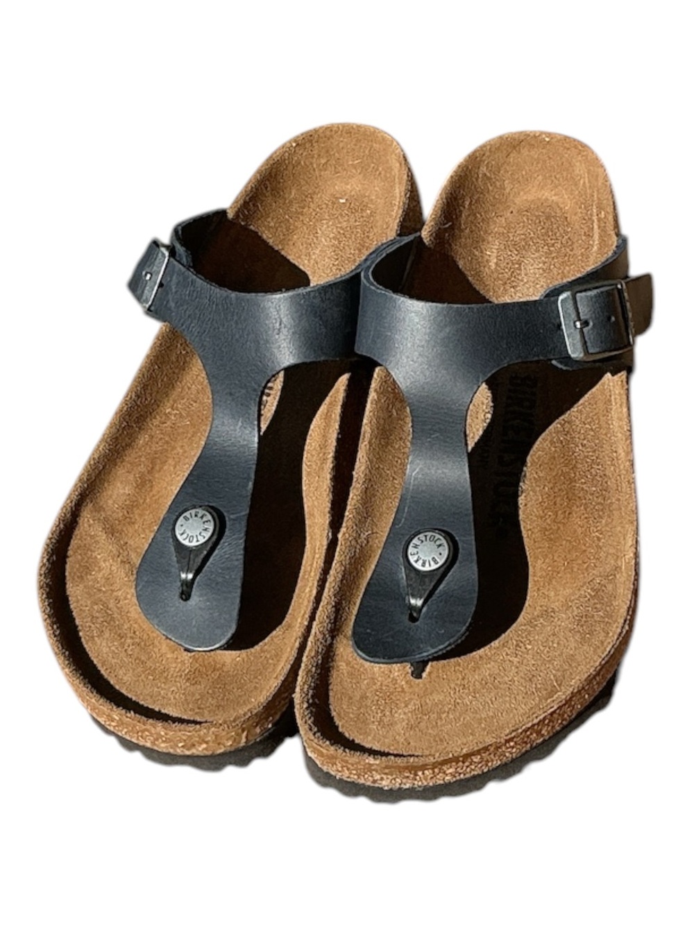 Birkenstock Black Leather Thong Sandals with Cork Footbed - Picture 2 of 5